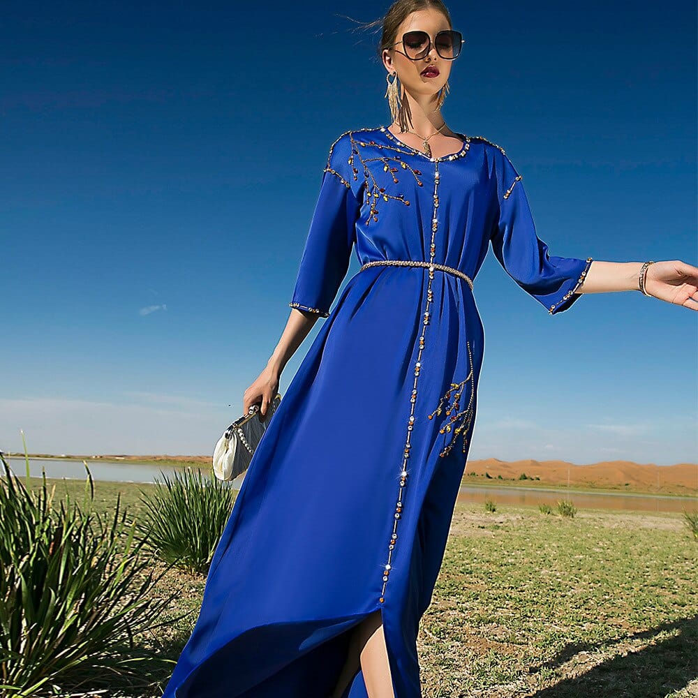 Buddhatrends Blue / S Marocain Satin Abaya Kleid | Mandalas