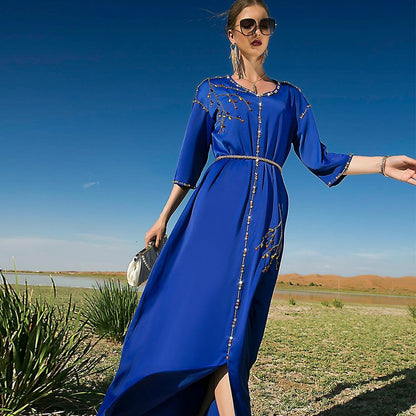 Buddhatrends Blue / S Marocain Satin Abaya Dress | Mandala