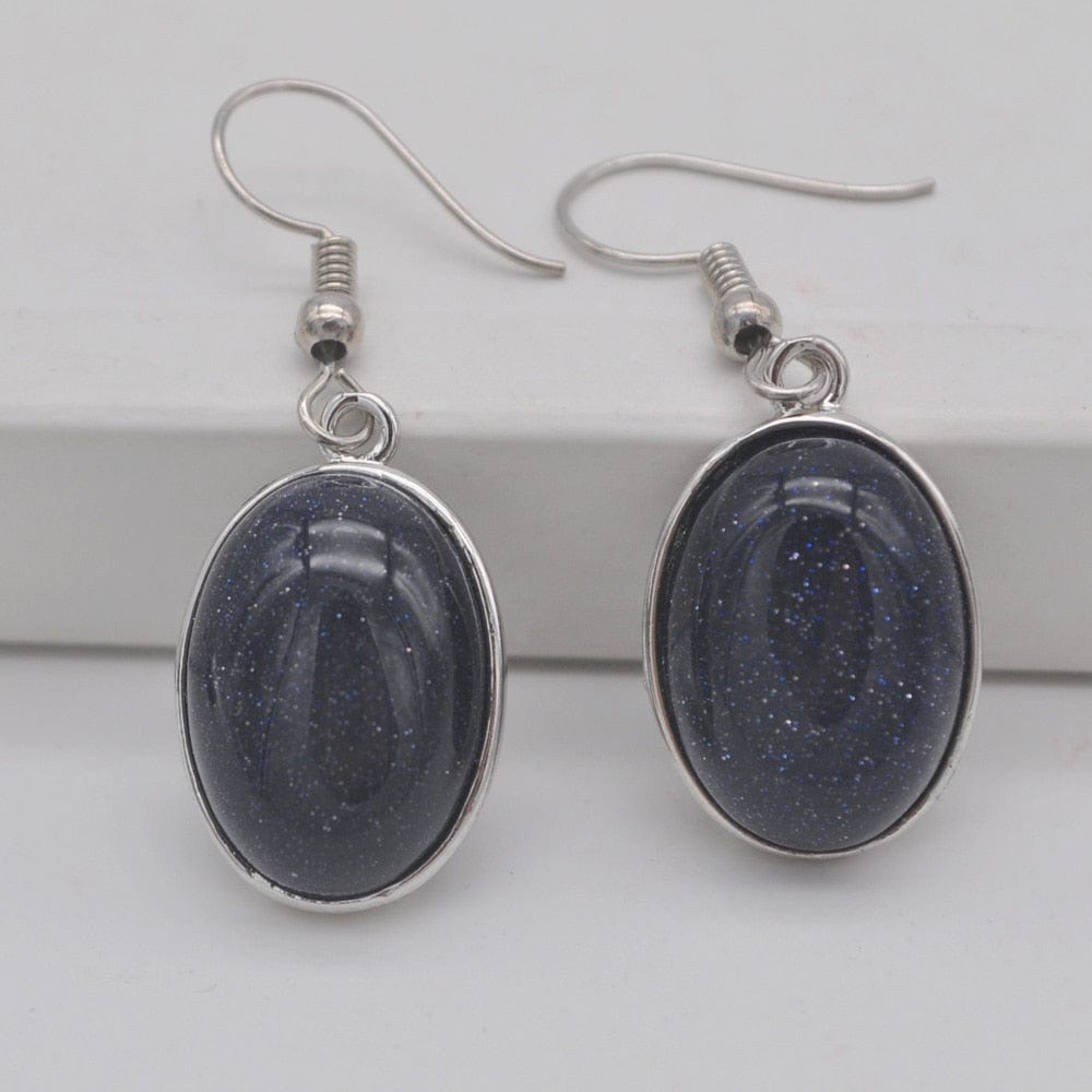 Buddhatrends Blue Sandstone Natural Stone Oval Earrings