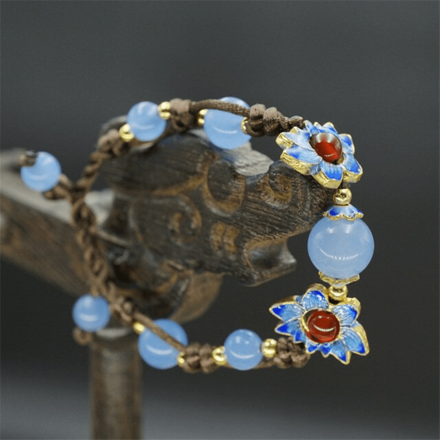 Buddhatrends Blue Sunflower Chalcedony Stone Bracelet