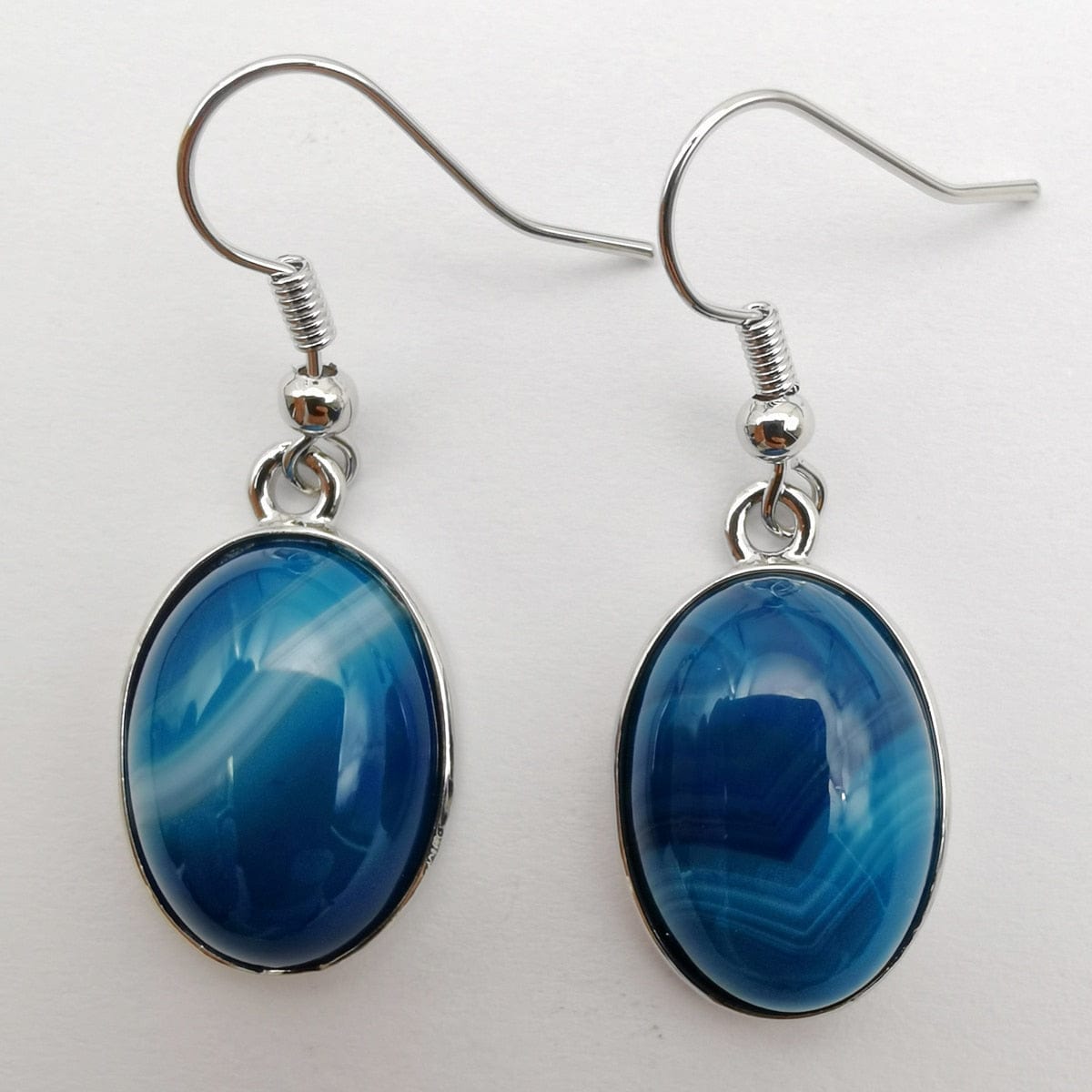 Buddhatrends Blue Veins Agate Natural Stone Oval Earrings