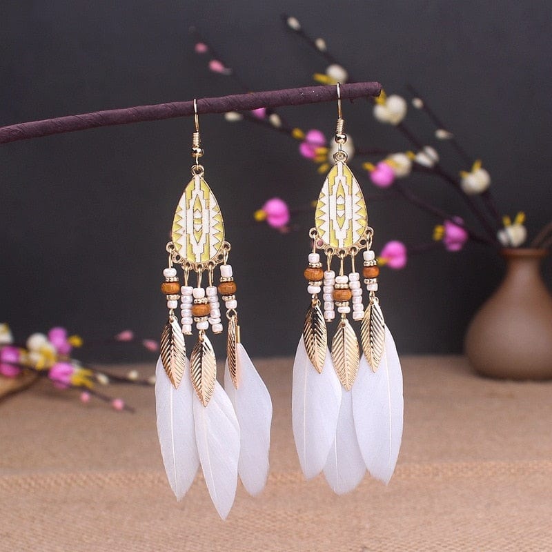 Buddhatrends Boho Colorful Long Feather Earrings