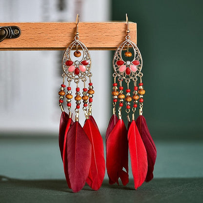 Buddhatrends 4 Boho Colorful Long Feather Earrings