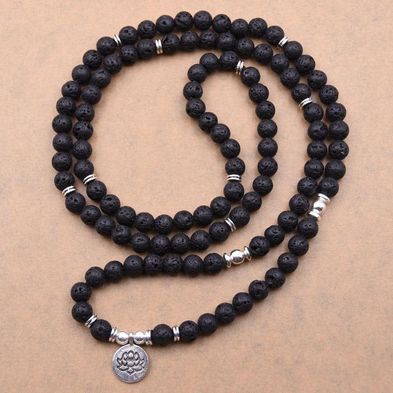 Lotus Black Lava Stone 108 Mala Beads