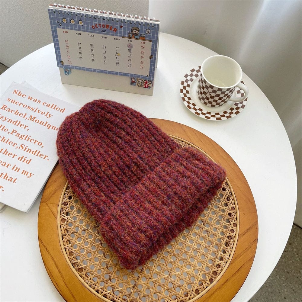 Buddhatrends Brick red / One Size Oversized Wool Knitted Hats