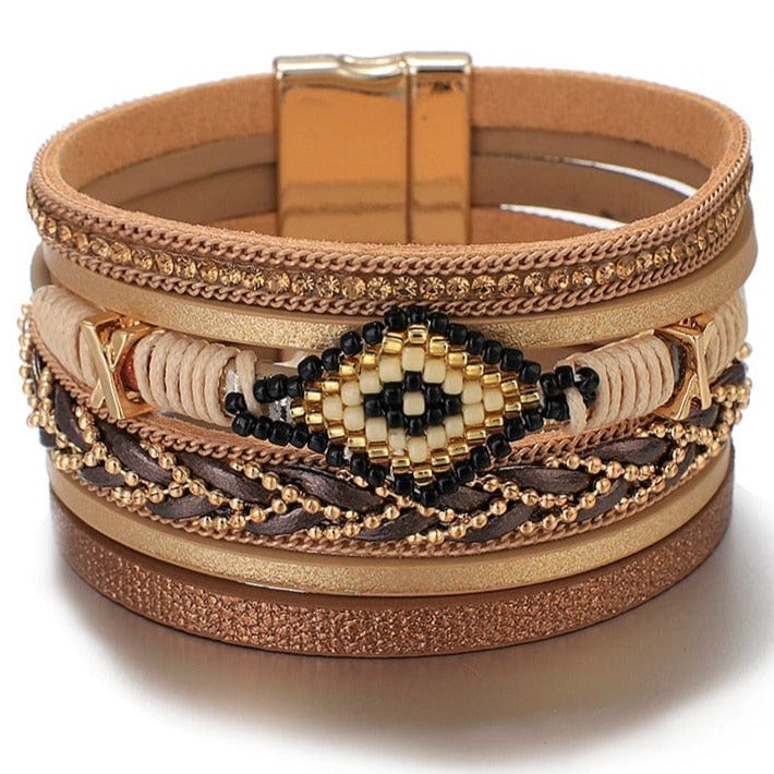 Buddhatrends Brown Evil Eye Leather Bracelet