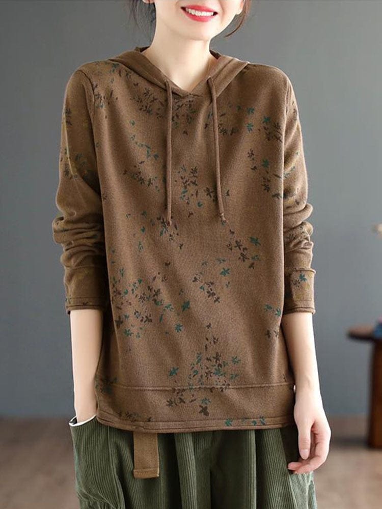 Buddhatrends Brown / One Size / China Aranza Floral Hooded Pullover