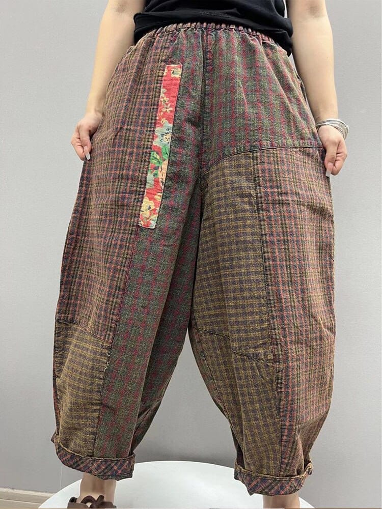 Buddhatrends Marrón / Talla única / China Harajuku Pantalones anchos de algodón sueltos