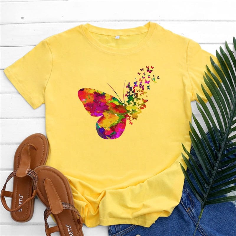 Buddhatrends Butterfly O Neck Printed Tee