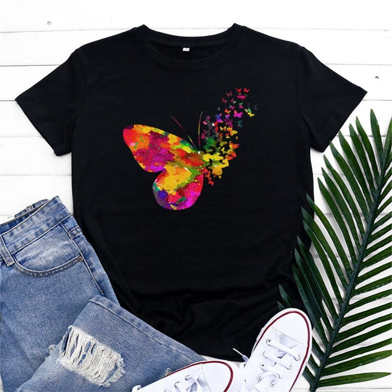 Buddhatrends Butterfly O Neck Printed Tee