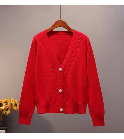 Cardigan Buddhatrends XXXL / Red Anita Button Up Cardigan Sweater