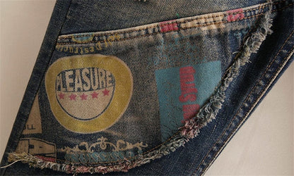 Buddhatrends Cartoon Embroidery Retro Denim Jeans