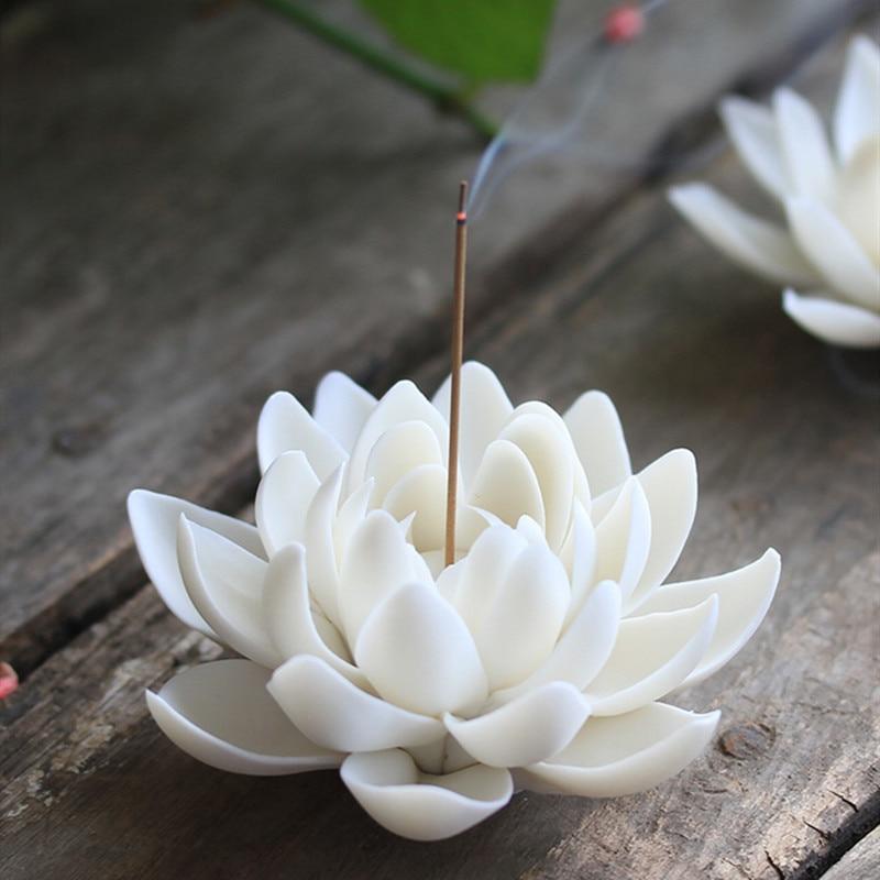 Buddhatrends Keramisk vit Lotus rökelsebrännare