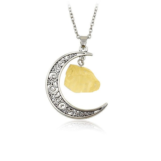 Buddhatrends Citrine-Silver Waxing Moon Healing Crystal Pendant Necklace