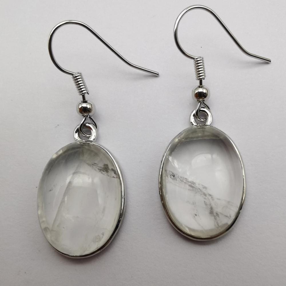 Buddhatrends Clear Crystal Natural Stone Oval Earrings
