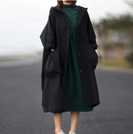 Buddhatrends Manteau Noir / Taille Unique Holly Long Manteau à capuche surdimensionné