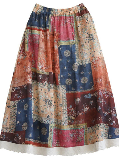 Buddhatrends Colorful Ramie Midi Skirt