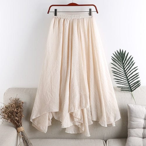 Buddhatrends Creamy-white / One Size Midi Irregular Pleated Fishtail Skirt