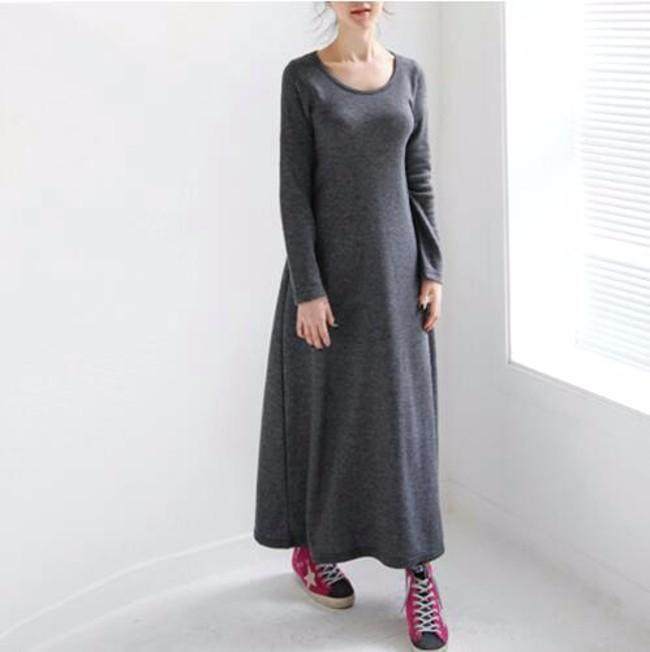 Buddhatrends Dark Grey / M Dalia Long Sleeve Warm Maxi Dress
