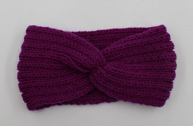 Buddhatrends Dark Purple Ear Knitted Knot Headband