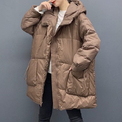 Buddhatrends Deep Coffee color / M Hooded loose Down Coat