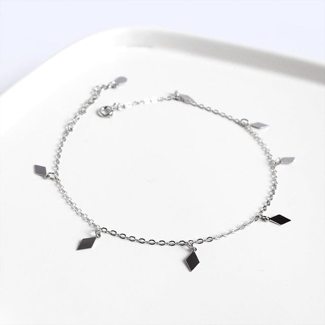 Buddhatrends Diamond Shaped Pendants 925 Sterling Silver Anklet