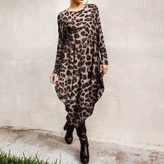 Φόρεμα Buddhatrends Beige Leopard / XXXL Luna Asymmetrical Plus Size Dress