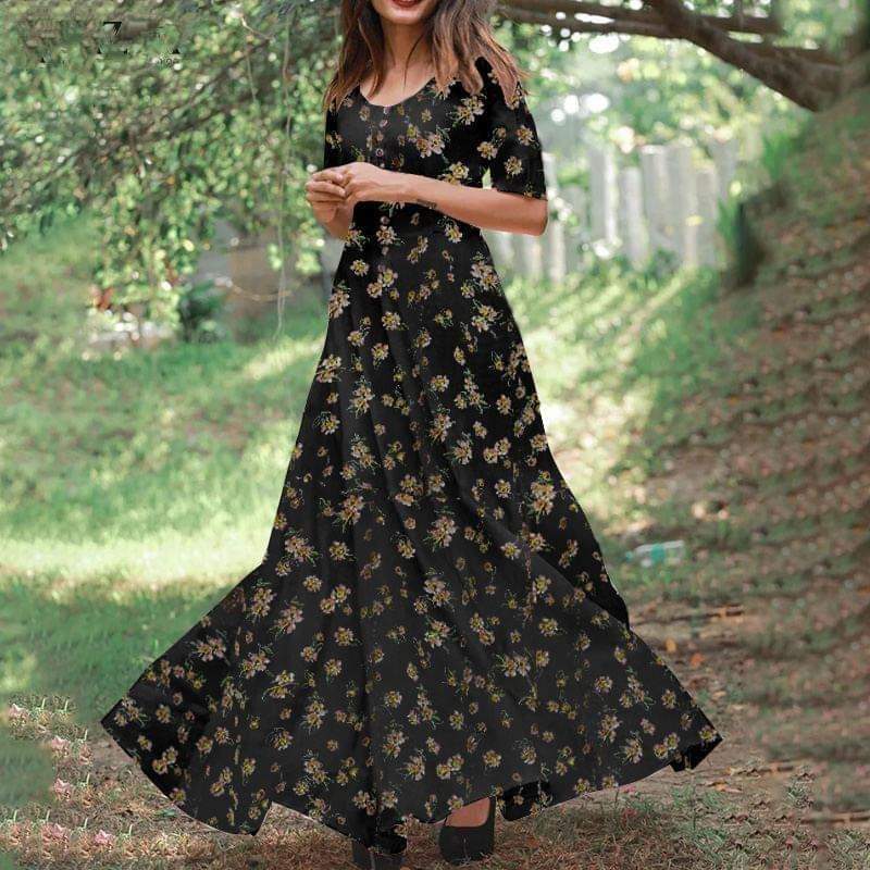 Buddhatrends Dress Black / 5XL Isabella Modest Floral Dresses