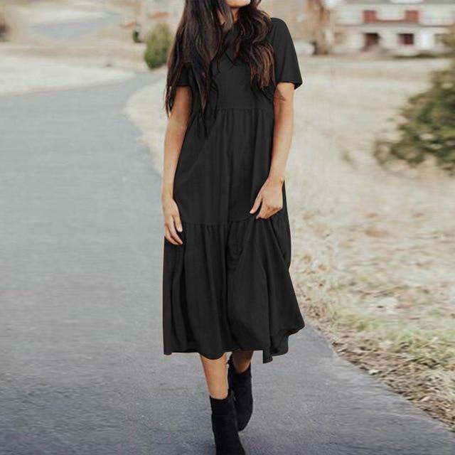 Платье Buddhatrends Черное / XL Платье-футболка со складками Lucy