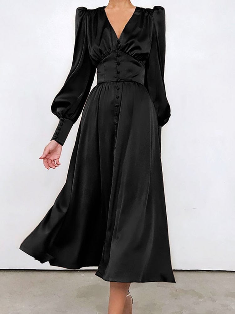 Buddhatrends Dress Black / XS Maliyah Elegant Midi Dress