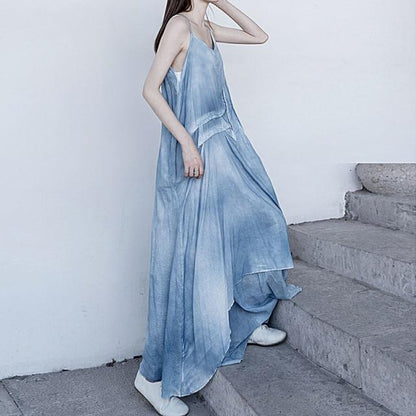 Buddhatrends Kleid Blau / Einheitsgröße Amelia Asymmetrisches Batikkleid
