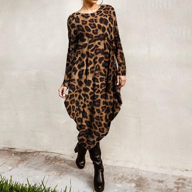 Buddhatrends Dress Brown Leopard / 5XL Luna Asymmetrical Plus Size Dress