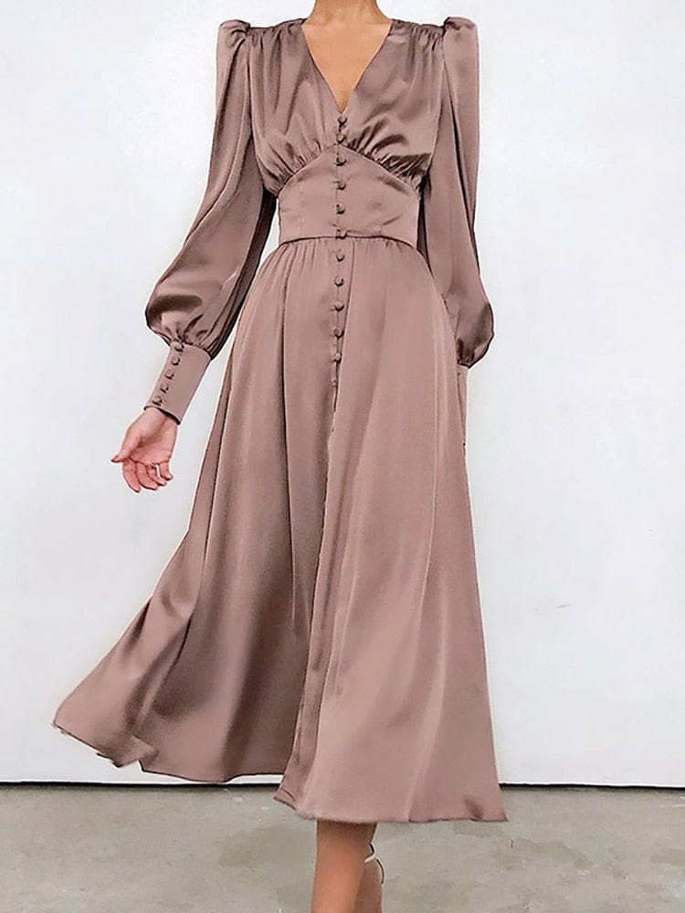 Buddhatrends Dress Brown / XS Maliyah Elegant Midi Dress