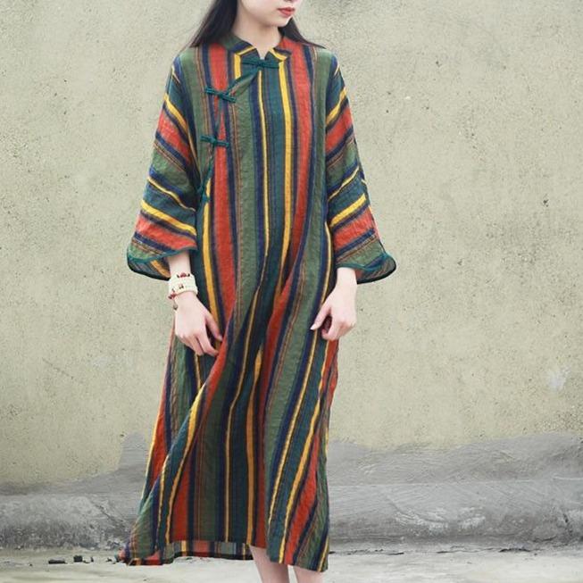 Buddhatrends Dress Earth Signs Striped Chinese Dress