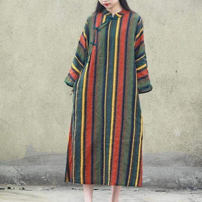 Buddhatrends Dress Earth Signs Striped Chinese Dress