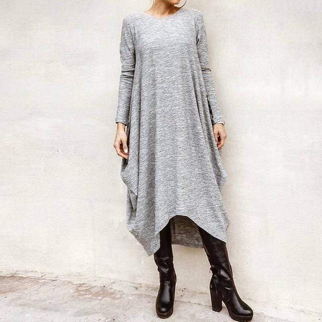 Buddhatrends Dress Light Grey / XXXL Luna Asymmetrical Plus Size Dress