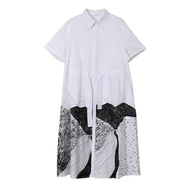 Buddhatrends Dress White / One Size Paysane Black and White Abstract Shirt Dress | Millennials