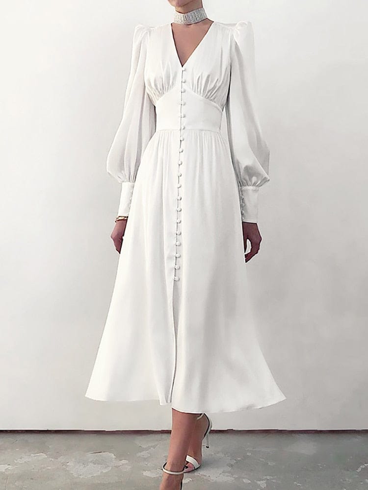 Buddhatrends Dress White / XS Maliyah Elegant Midi Dress