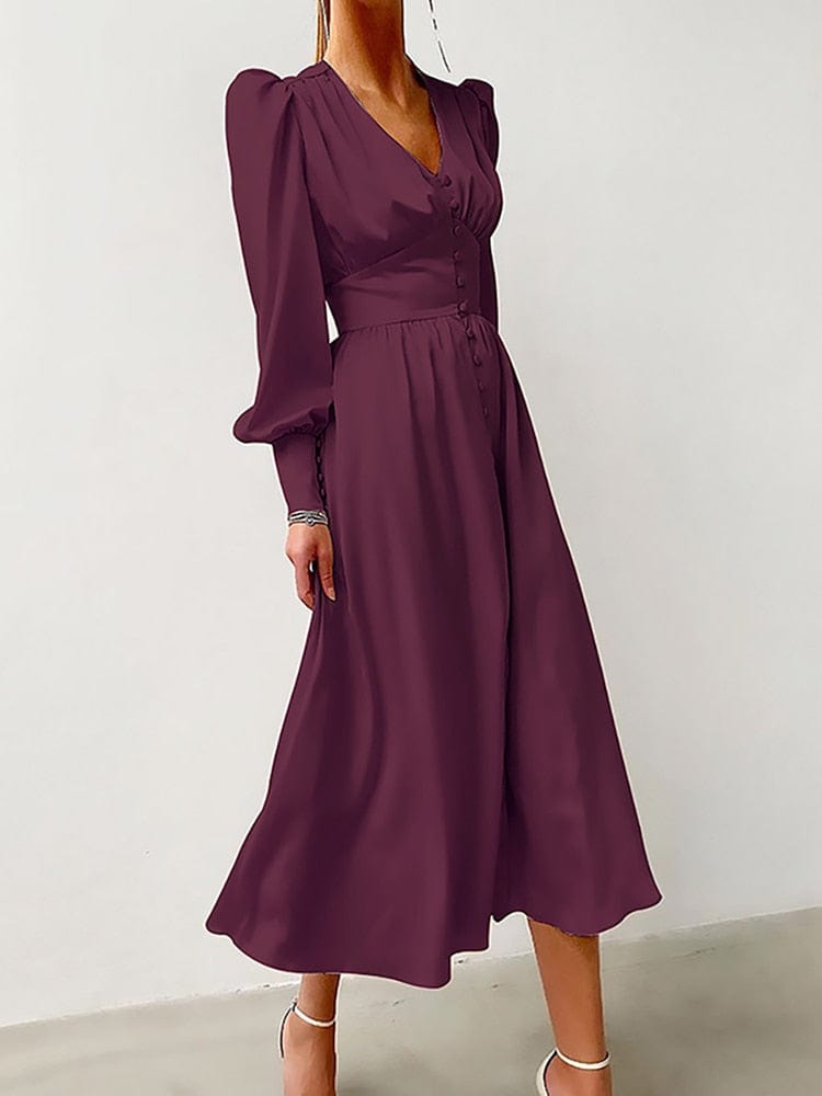 Buddhatrends Dress Wine red / XS Maliyah Elegant Midi Dress