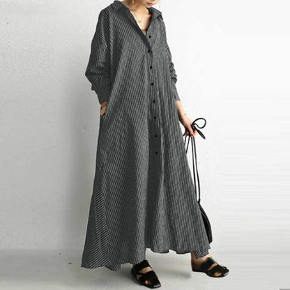 Buddhatrends Dresses B Black / 5XL Plus Size Striped Shirt Dress