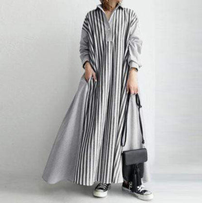 Buddhatrends Dresses Black / S Plus Size Striped Shirt Dress