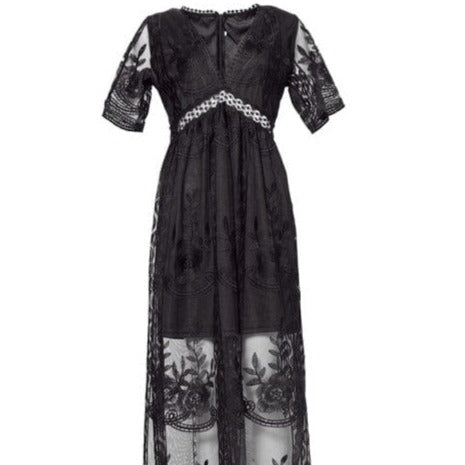 Buddhatrends Dresses Black / XL Boho Embroidered Lace Maxi Dress