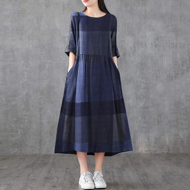 Платья Buddhatrends Blue / S Lina Vintage Plaid Midi Dress