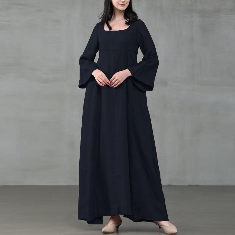 Buddhatrends Dresses Navy / XL Medieval Square Collar Maxi Dress