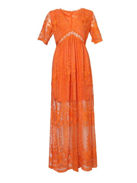 Buddhatrends Dresses Orange / XL Boho Embroidered Lace Maxi Dress