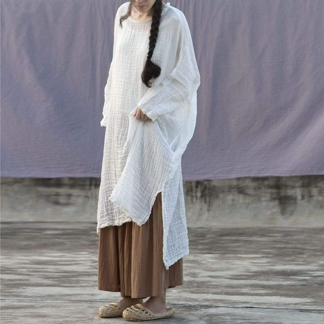 Buddhatrends Kleider Übergroßes weißes Baumwollhemd | Lotus