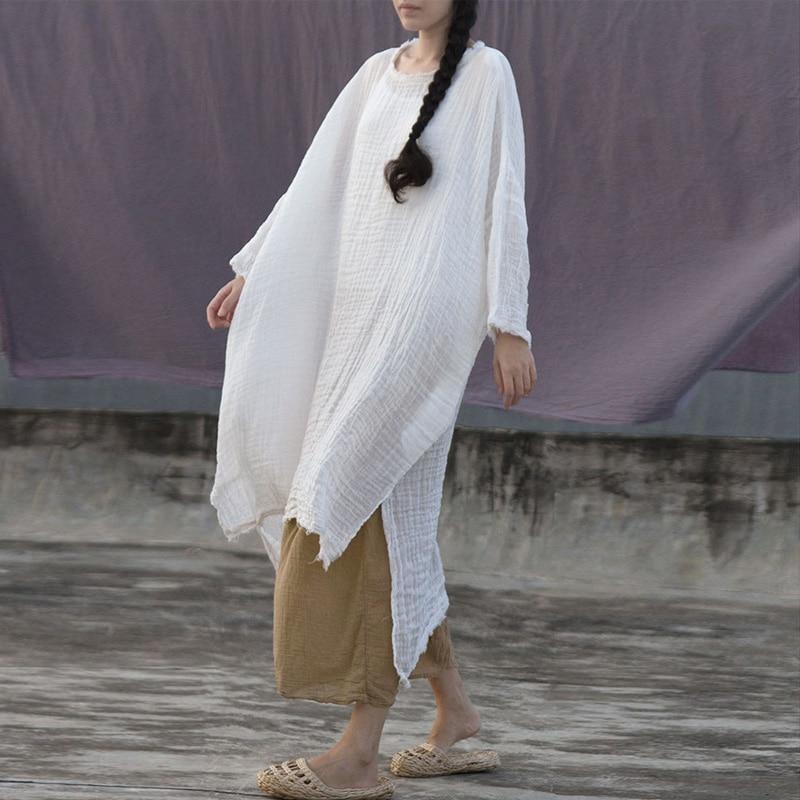 Buddhatrends Kleider Übergroßes weißes Baumwollhemd | Lotus