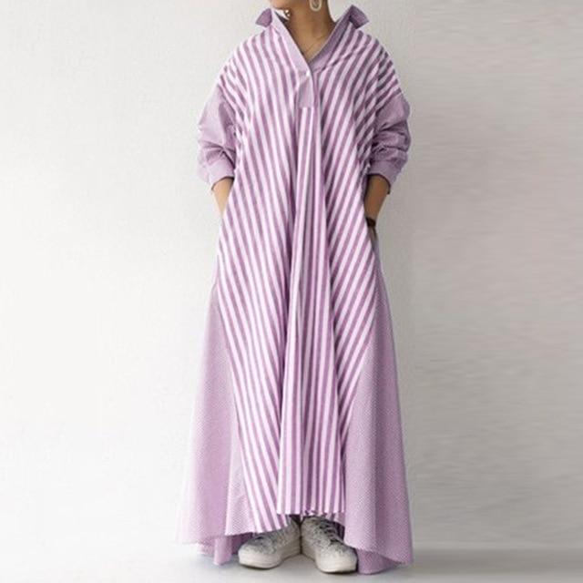 Buddhatrends Dresses Pink / S Plus Size Striped Shirt Dress