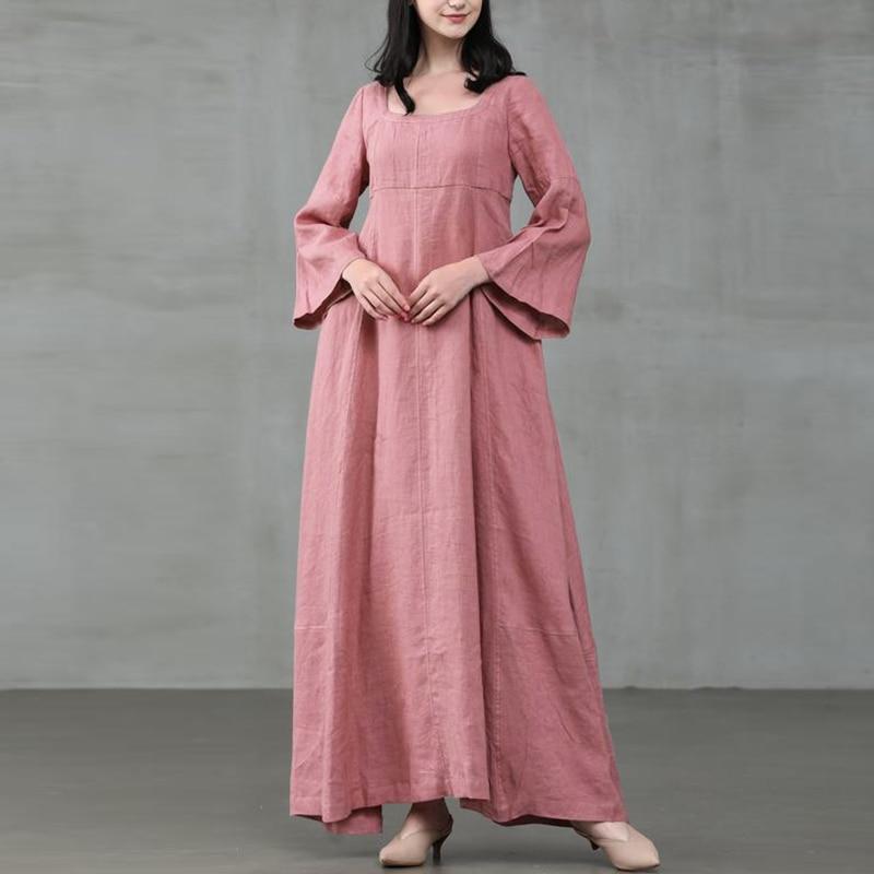 Buddhatrends Dresses Robe longue médiévale à col carré rose / XL