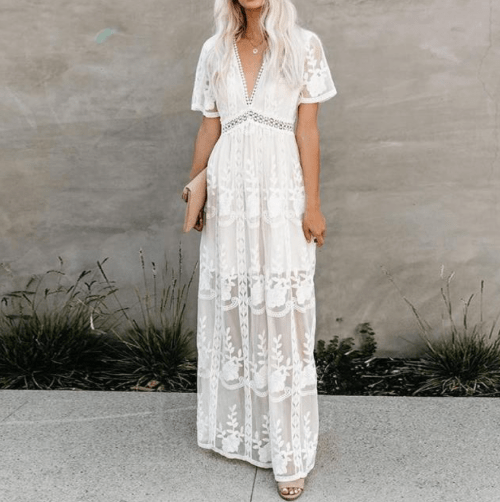 Buddhatrends Dresses Boho Embroidered Lace Maxi Dress